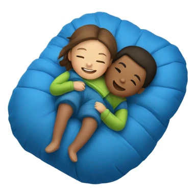 a girl and a boy cuddling in a single sleeping bag together  sticker