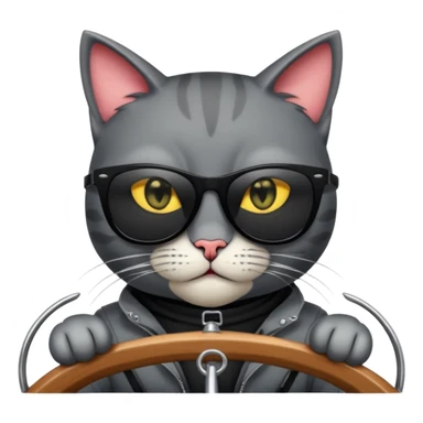 a bad kitty behind the helm of a boat. make the cat look devlishish with a pair of black ray bans wayfers on. driving the boat sticker