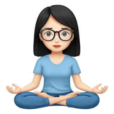 A woman with black hair and big square glasses meditating  sticker