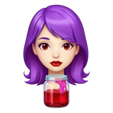 Purple haired girl with red lipstick Wearing a jar of jelly costume sticker