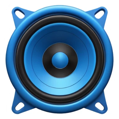 Vector style emoji, large subwoofer speaker with visible vibrating sound waves, electric blue lightning bolts popping out, flat design, bold outlines, white background. sticker