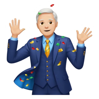 old white man in a suit throwing sticker