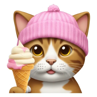 Cat wearing beanie with ice cream sticker