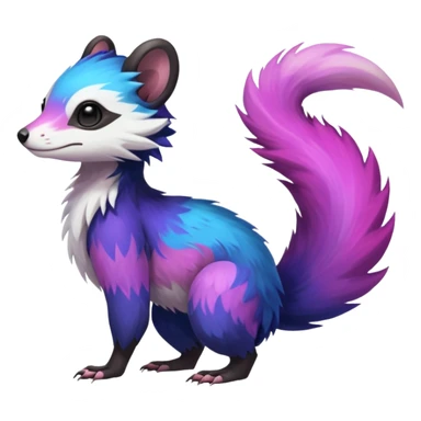 Colorful diaphanous Trico-Sergal-Skunk-Ferret-Furret-Marsupial-Vernid-fusion-Fakemon-animal-hybrid-creature, full body sticker
