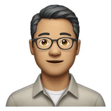 40 yr old chinese man with clear aviator glasses in a button down office shirt sticker