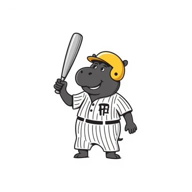 hippo holding a baseball bat, wearing a yellow helmet, pinstripes outfit sticker