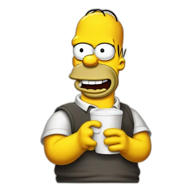 homer simpson holding a cup of coffee in one hand and a beer in the other sticker