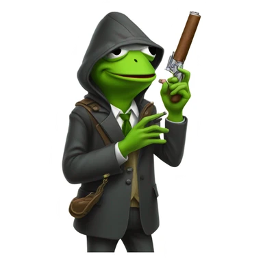 Hooded kermit with a gun and cigar  sticker