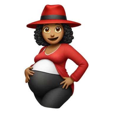 pregnant woman with a huge belly, wearing a red hat sticker