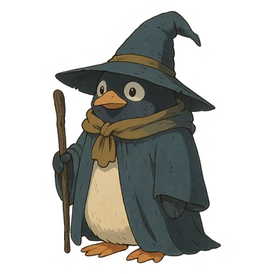 ghibli style penguin wizard sticker