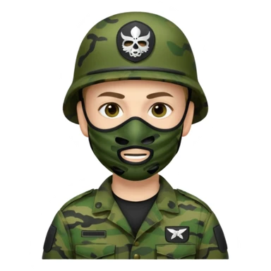 Soldier with green camo uniform and black mask sticker