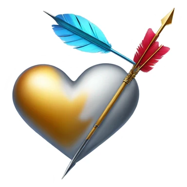 Create a #780B0D heart emoji with an arrow piercing through it. The heart should be glossy, and the arrow detailed with a metallic tip and feathered tail sticker