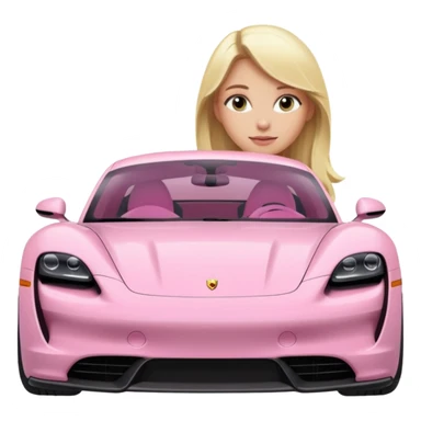 Pink porsche taycan with blonde girl in front of it sticker