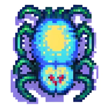 pixel art spider, glowing body, heat map color palette, pixelated look sticker