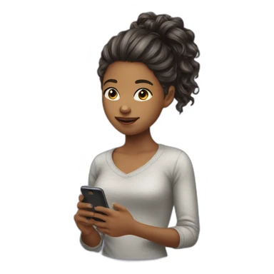 strigth hair withe skin girl playing with a cellphone sticker