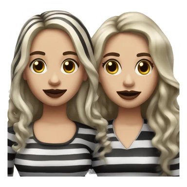 3 Beetlejuice Sisters.  First with layered shoulder length hair.  Second with dark brown wavy long hair.  Third with long blond hair. sticker