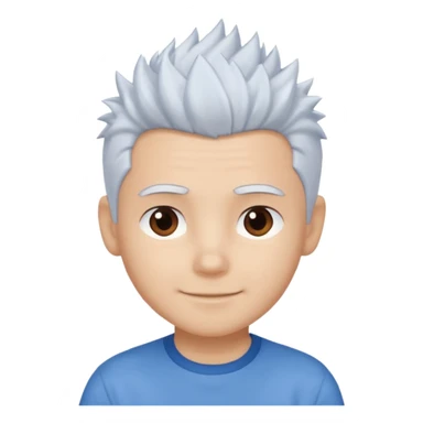 A light-skinned boy with soft, spiky white hair,, brown eyes, and a gentle smile. sticker