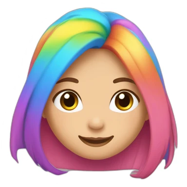 a girl with a smile, brown eyes, pink plump lips and rainbow colored hair that flutters in the wind sticker