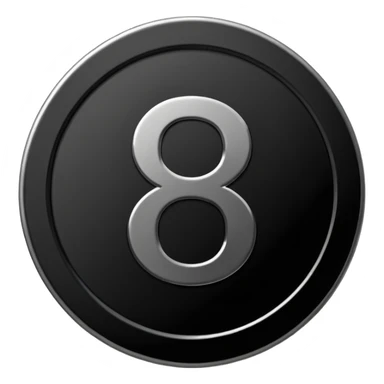 Emoji icon of a black coin with engraved number 8, minimalist style, isolated sticker