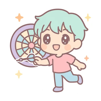 anime style emoji of a guy throwing darts, full body, dartboard in background sticker