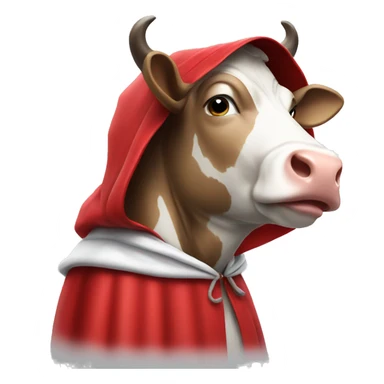 Cow wearing red cape and a white hood sticker
