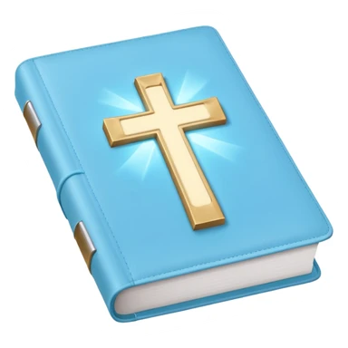 a emoji pastel baby blue bible with a silver cross glowing  sticker