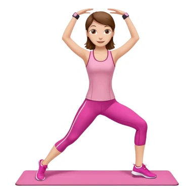 white woman with brown hair, pilates workout, pink athletic outfit, cheerful and active sticker