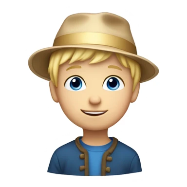 A little boy with blond hair and blue eyes in a New Year's hat sticker
