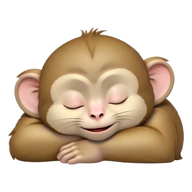 Meme-Worthy cute Sleeping Macaque Portrait Emoji, Head resting peacefully with a contented smile, showcasing soft, downy fur and eyes gently closed in serene slumber, Simplified yet comically adorable features, highly detailed, glowing with a soft, drowsy glow, high shine, relaxed and utterly lovable, stylized with an air of playful laziness, bright and heartwarming, soft glowing outline, capturing the essence of a sleeping macaque that feels destined to become the next viral icon of adorable rest! sticker