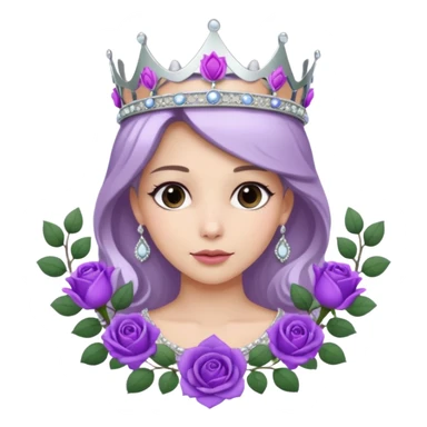 Purple rose flower, silver circle plaque, silver tiara sticker