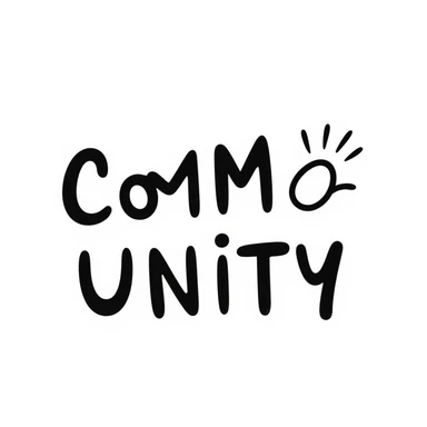 the word 'Community' in a square, hand-drawn style, casual, inviting, with a touch of warmth sticker