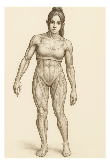 Anatomical style illustration inspired by the photo showing one leg visibly smaller and less hypertrophic than the other, highlighting the muscular difference between the legs, anatomical style, variant 2. sticker