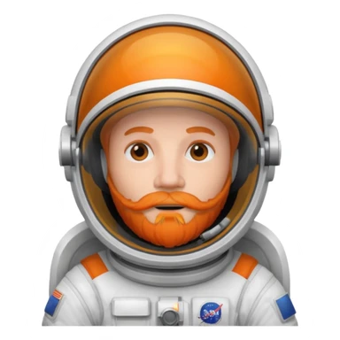 astronaut, white suit and helmet ,with orange beard sticker