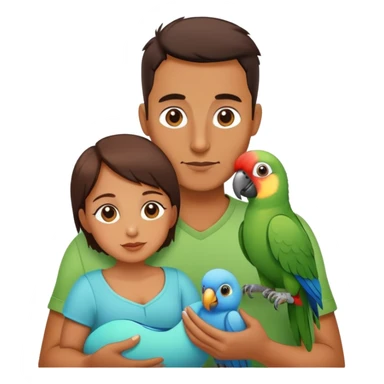 A mom dad and a baby parrot family  sticker