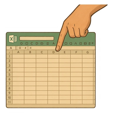 ghibli style hand pointing down with an Excel spreadsheet sticker