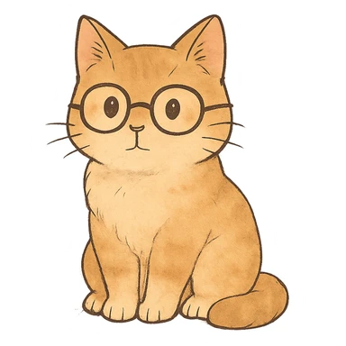 soft toned kawaii cat with glasses on a simple background in ghibli style sticker