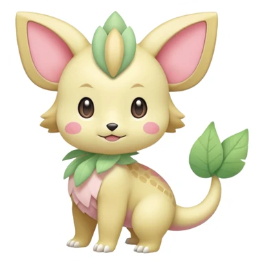 Pastel yellow beige and pastel greens and pinks rosy blushing cute kawaii Inteleon-Pokémon-Amaura-fusion (full body) sticker