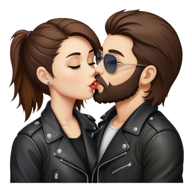 A rocker girl with kissing a brunette boy with a beard and leather jacket  sticker