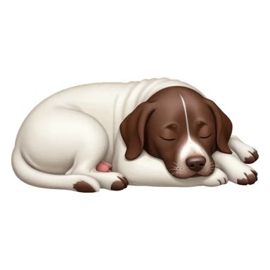 Cinematic Meme-Worthy Chubby Sleeping German Pointer Portrait Emoji, Head resting peacefully with a contented smile, showcasing a delightfully chubby build and a luxuriously soft liver and white coat, eyes shut in a serene nap, Simplified yet hilariously adorable features, highly detailed, glowing with a soft, drowsy light, high shine, relaxed and utterly lovable, stylized with an air of playful laziness, bright and heartwarming, soft glowing outline, capturing the essence of a comically sleepy hunter, so meme-worthy it feels like it could instantly become the next viral sensation of adorable slumber! sticker
