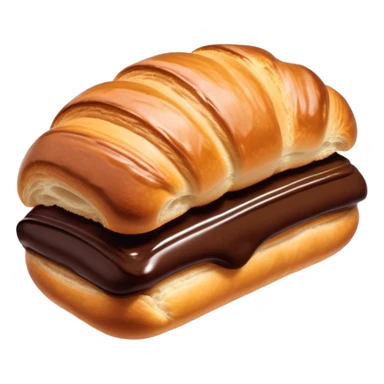 Cinematic warm pain au chocolat, flaky golden-brown pastry with a rich chocolate filling peeking through, perfectly crisp exterior, soft glowing highlights, inviting and indulgent. sticker