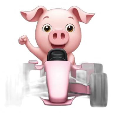 Pig with biceps driving a f1 car sticker