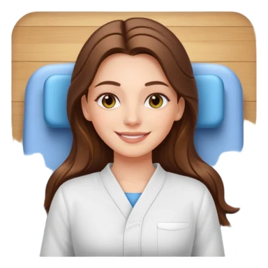 smiling white long brunette hair girl with hazel eyes laying on massage table sticker