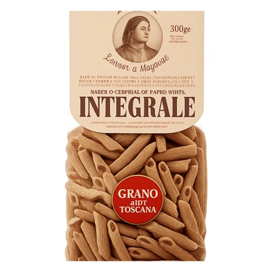 Realistic style integral pasta in a transparent bag inspired by the reference image, natural details, no background. sticker