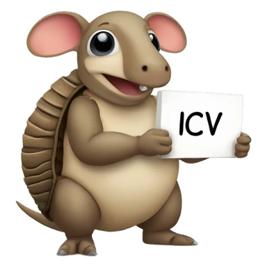 An armadillo holding a sign that says: ICV sticker
