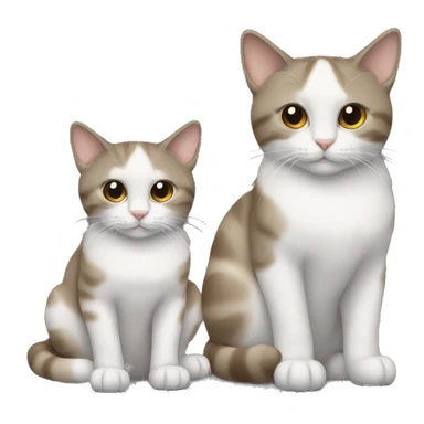 2 cats are sitting next to each other, one is brown with a white chest, the second is small gray sticker