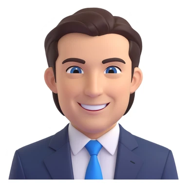 realistic 3d illustration of Tony Petitti, the Big Ten commissioner, smiling, facing forward, from the waist up, wearing a dark suit and a blue tie, accurate facial likeness sticker