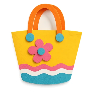 playful and bright paper-craft style beach bag on a white background sticker