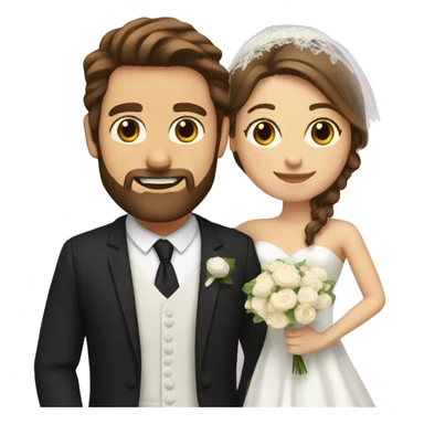 Groom with brown hair and beard and bride with long brown hair  sticker