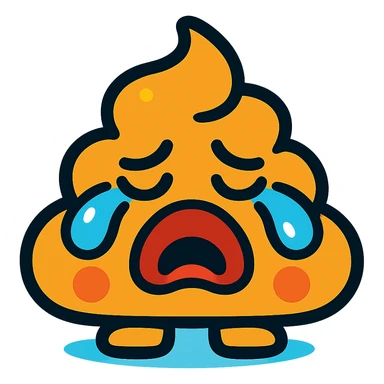 crying poop, vibrant cartoon style, bright colors sticker