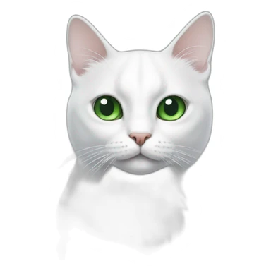 white cat with a large black spot on the top of the head with a white teat in the middle of the spot, with green eyes sticker